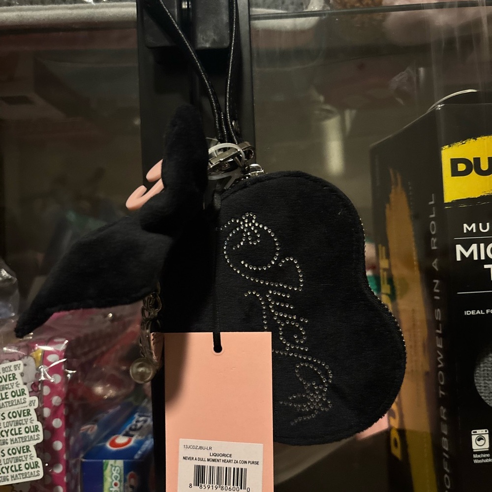 Black Heart Charm Coin Purse - Black